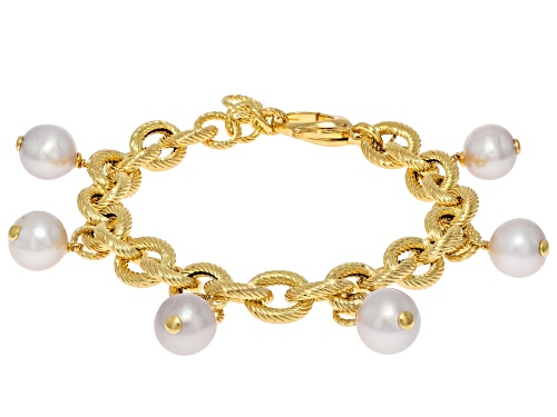 Genusis™ 10mm White Cultured Freshwater Pearl 18k Yellow Gold Over Bronze Bracelet