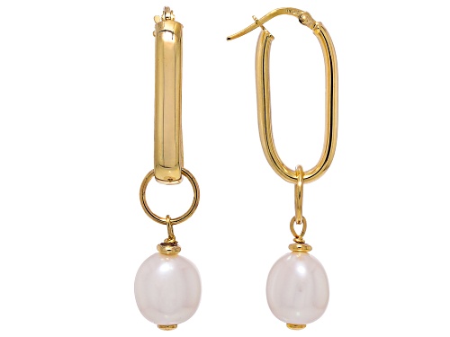 Genusis™ 10mm White Cultured Freshwater Pearl 18k Yellow Gold Over Bronze Hoop Earrings