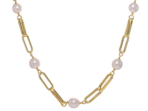 Genusis™ 12mm White Cultured Freshwater Pearl 18k Gold Over Bronze 21 Inch Station Necklace - Size 21