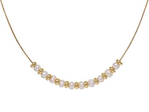 6mm White Cultured Freshwater Pearl 18k Yellow Gold Over Bronze 18 Inch Necklace - Size 18