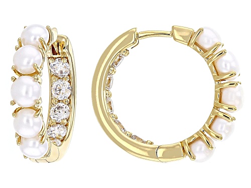 4mm White Cultured Freshwater Pearl & Bella Luce® 18k Yellow Gold Over Bronze Hoop Earrings