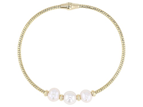 7-9mm White Cultured Freshwater Pearl 18k Yellow Gold Over Bronze & Brass Bracelet - Size 7.25