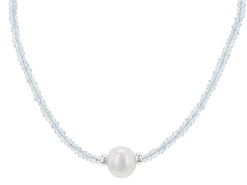 10-11mm White Cultured Freshwater Pearl With 64.00ctw Aquamarine Sterling Silver 36