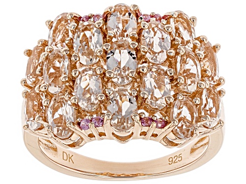 3.13ctw Oval Morganite & .07ctw Round Pink Sapphire 18k Rose Gold Over Silver Ring - Size 8