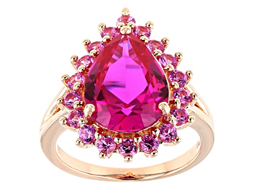 3.34ct Pear Shape & 1.11ctw Round Lab Created Pink Sapphire 18k Rose Gold Over Silver Ring - Size 10