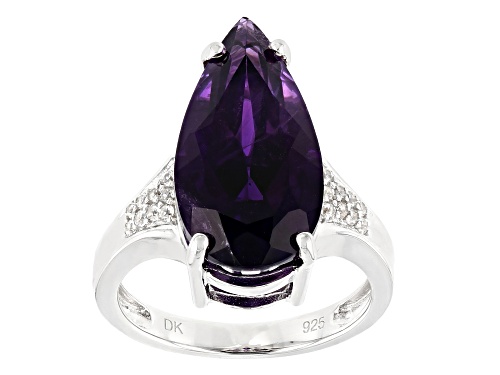8.50ct Pear Shape African Amethyst With .21ctw Round White Zircon Rhodium Over Silver Ring - Size 9