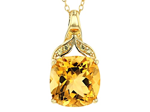 5.07ct Citrine With .06ctw Yellow Sapphire 18k Yellow Gold Over Sterling Silver Pendant With Chain