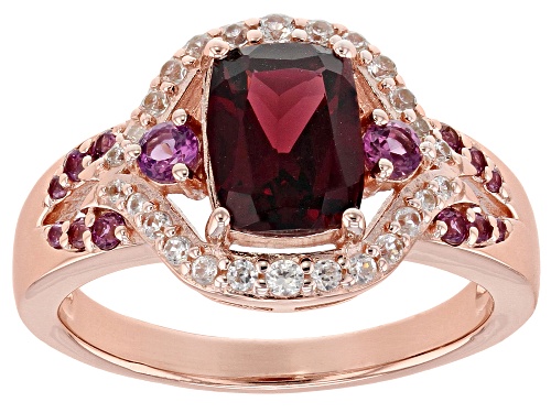 1.78ctw Raspberry Color Rhodolite With .18ctw Zircon 18k Rose Gold Over Sterling Silver Ring - Size 9