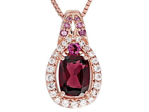1.67ctw Raspberry Color Rhodolite With .20ctw Zircon 18k Rose Gold Over Silver Pendant With Chain