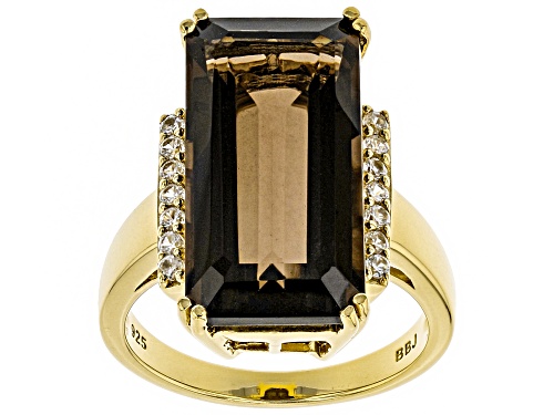 Photo of 8.62ct Smoky Quartz With .25ctw White Zircon 18k Yellow Gold Over Sterling Silver ring - Size 7