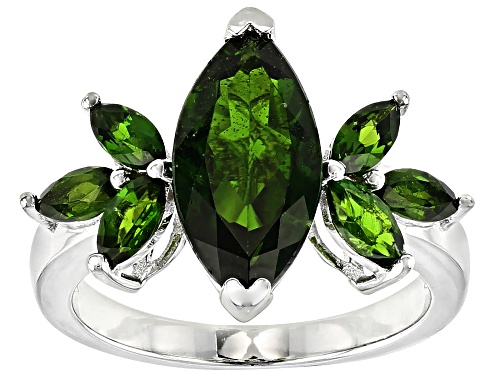 3.41ctw Marquise Russian Chrome Diopside Rhodium Over Sterling Silver Ring - Size 8