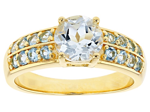 .85ct Aquamarine With .55ctw Swiss Blue Topaz 18k Yellow Gold Over Sterling Silver Ring - Size 9