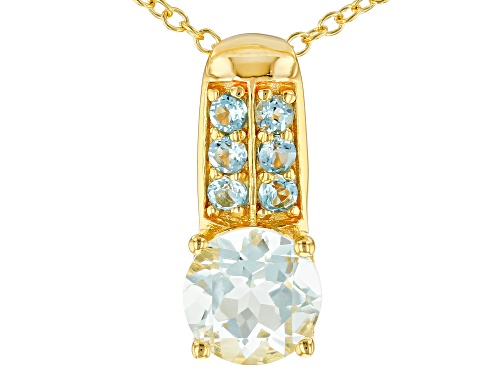 .85ct Aquamarine With .21ctw Swiss Blue Topaz 18k Gold Over Sterling Silver Slide With Chain