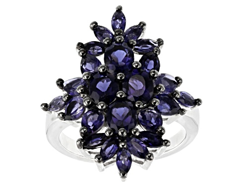Photo of 2.37ctw oval, pear shape and marquise iolite rhodium over sterling silver cluster ring - Size 7