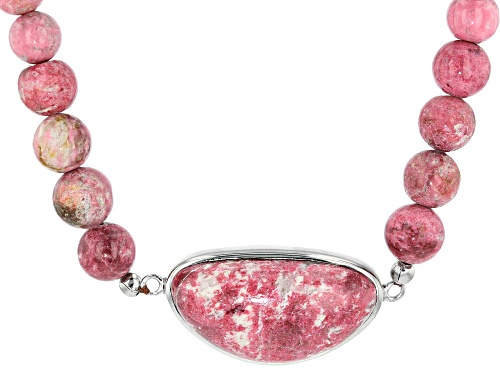 Free-Form And Round Thulite Rhodium Over Sterling Silver Necklace - Size 18