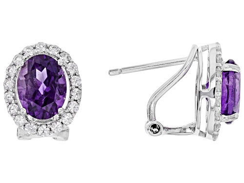 Pre-Owned 2.10ctw Oval African Amethyst With .66ctw Round White Zircon Sterling Silver Earrings