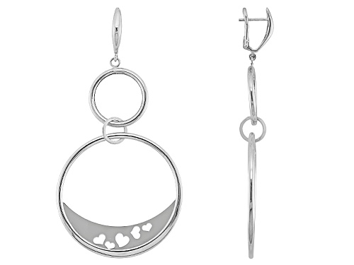 Pre-Owned 14k White Gold With Rhodium Heart Cut-Out Round Drop Dangle Earrings