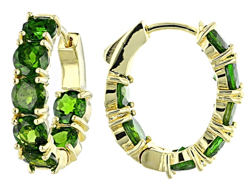 Photo of Pre-Owned 8.68ctw Round Russian Chrome Diopside 18k Yellow Gold Over Silver Inside/Outside Hoop Earr