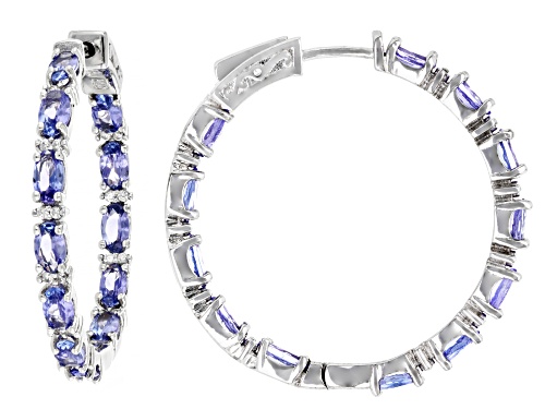 Pre-Owned 5.28ctw Oval Tanzanite With .60ctw Round White Zircon Sterling Silver Inside-Outside Hoop
