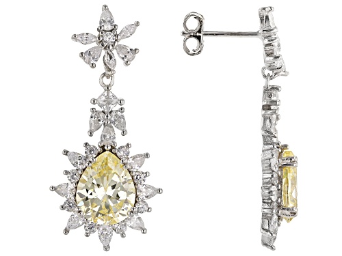 Pre-Owned Bella Luce ® 8.80ctw Canary And White Diamond Simulants Rhodium Over Sterling Silver Earri