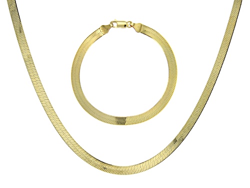 Photo of Pre-Owned 18K Yellow Gold Over Sterling Silver Set of 2 Herringbone 7.25 Inch Bracelet and 18 Inch N