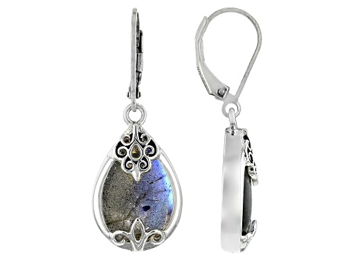 Photo of Pre-Owned 16x11mm Pear shape Labradorite Rhodium Over Sterling Silver Dangle Earrings
