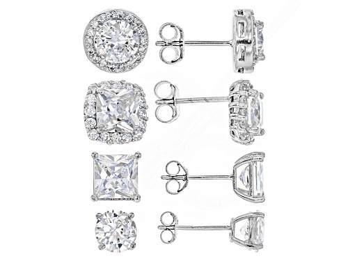 Pre-Owned Bella Luce ® 12.42ctw Rhodium Over Sterling Silver Earrings- Set Of 4