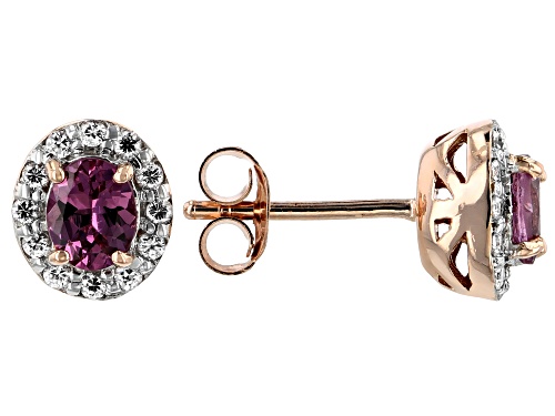 Pre-Owned .68ctw Blush Color Garnet with .19ctw White Zircon 18k Rose Gold Over Sterling Silver Stud