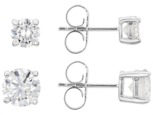 Pre-Owned MOISSANITE FIRE® 3.00CTW DEW ROUND PLATINEVE(R) SET OF 2 PAIR STUD EARRINGS 1CTW & 2CTW.