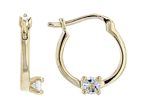 Pre-Owned .07ctw Round Blue Aquamarine Solitaire, 10k Yellow Gold Child's Hoop Earrings