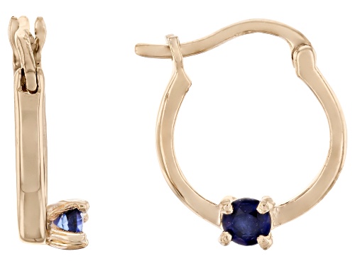 Pre-Owned .07ctw Round Blue Sapphire Solitaire, 10k Yellow Gold Child's Hoop Earrings