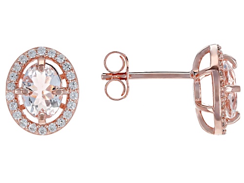Pre-Owned 1.19ctw Oval Morganite With .32ctw White Zircon 18k Rose Gold Over Sterling Silver Halo Ea