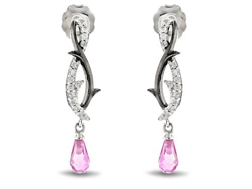 Photo of Pre-Owned Enchanted Disney Villains Maleficent Earrings Pink Sapphire & Diamond Rhodium Over Silver