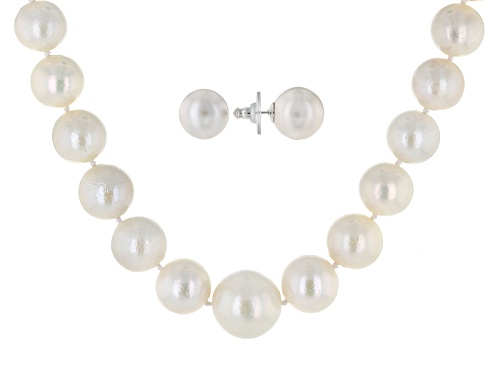 Photo of Pre-Owned 11.5-13.5mm White Cultured Freshwater Pearl Rhodium Over Sterling 18 Inch Necklace And Ear