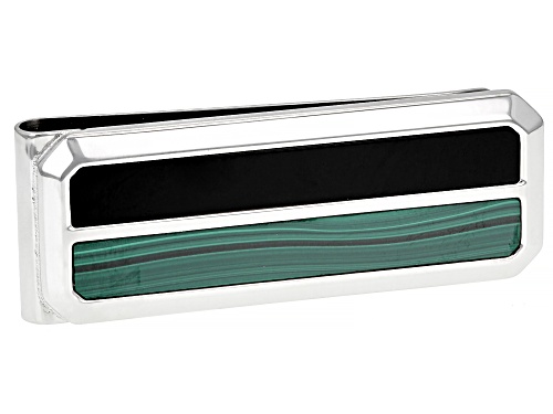 Pre-Owned Rectangle Malachite And Black Agate Stainless Steel Men's Money Clip