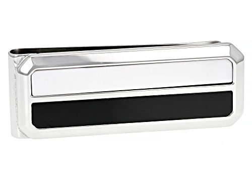 Pre-Owned Rectangle White Agate And Black Agate Stainless Steel Men's Money Clip