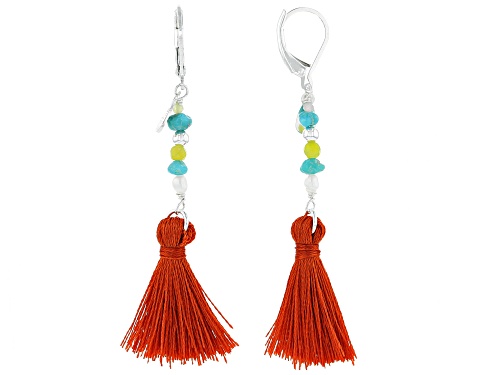 Pre-Owned Sleeping Beauty Turquoise, Mixed-Gem, Silver Bead Tassel Earrings