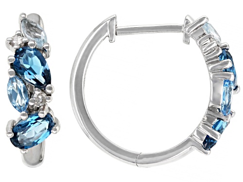Pre-Owned 1.29ctw Blue Topaz and White Diamond Rhodium Over 10k White Gold Hoop Earrings