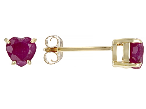 Pre-Owned 1.19ctw Heart Shaped Ruby 10K Yellow Gold Children's Heart Stud Earrings