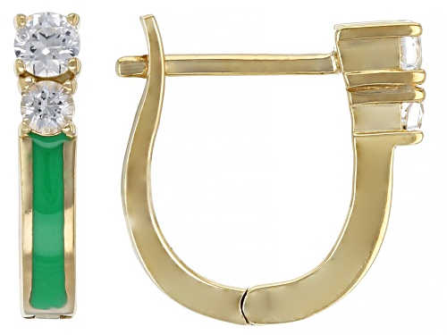 Pre-Owned 0.36ctw White Lab Created Sapphire With Green Enamel 18k Yellow Gold Over Sterling Silver