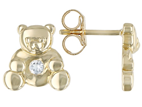 Pre-Owned .05ctw Round Aquamarine 10k Yellow Gold Children's Teddy Bear Stud Earrings