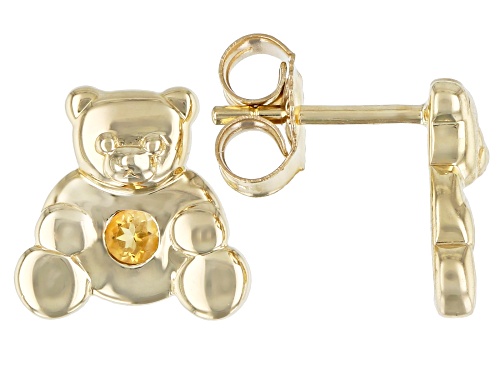 Pre-Owned .07ctw Round Madeira Citrine 10k Yellow Gold Children's Teddy Bear Stud Earrings