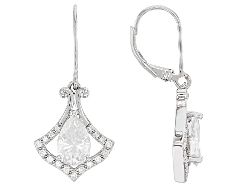 Pre-Owned MOISSANITE FIRE(R) 3.34CTW DEW PEAR SHAPE & ROUND PLATINEVE(R) EARRINGS