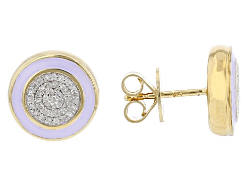 Pre-Owned Engild™ 0.10ctw Round White Diamond And Purple Enamel 14k Yellow Gold Over Sterling Silver