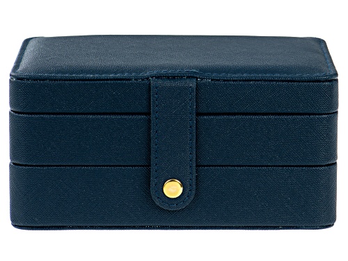 Pre-Owned Blue Color 3 Layer Jewelry Box appx 6.7x4.7x3.14"