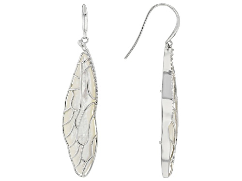 Pre-Owned White South Sea Mother-Of-Pearl Rhodium Over Sterling Silver Earrings