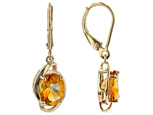 Pre-Owned 2.89ctw Oval Citrine 18K Yellow Gold Over Sterling Silver Dangle Earrings