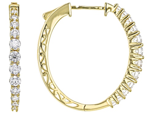 Pre-Owned MOISSANITE FIRE(R) 1.48CTW DEW ROUND 14K YELLOW GOLD OVER SILVER HOOP EARRINGS