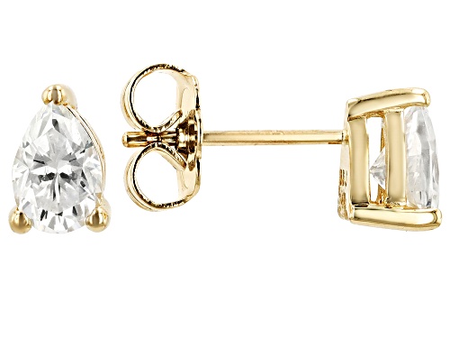 Pre-Owned MOISSANITE FIRE(R) .86CTW DEW PEAR BRILLIANT CUT 14K YELLOW GOLD STUD EARRINGS