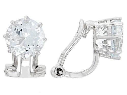Pre-Owned 2.04ctw Round Aquamarine Rhodium Over Sterling Silver March Birthstone Clip-On Earrings